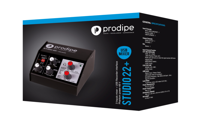 Prodipe STUDIO22+ | Interfaccia AUDIO USB 2-in (1 x combo), 2-out