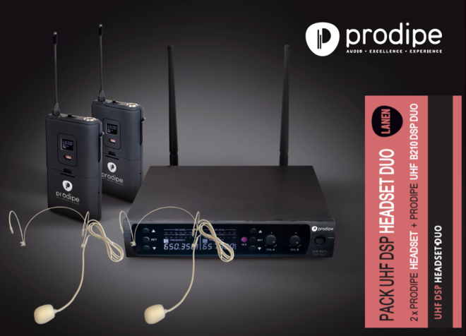 Prodipe PROUHFHEADSETDUO | Sistema wireless UHF 2x50 frequenze, con due microfoni ad archetto inclusi