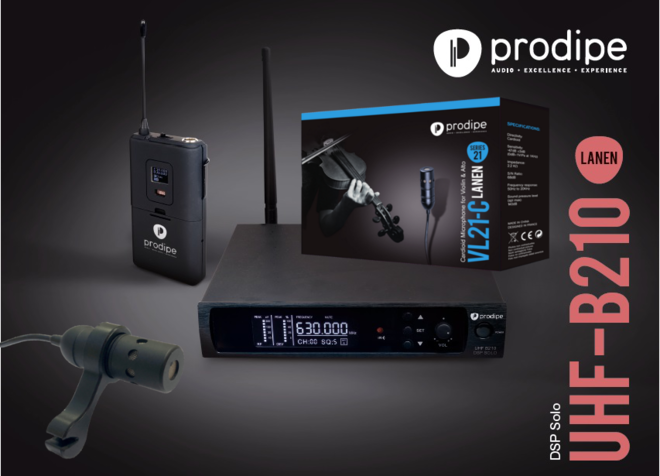 Prodipe PROUHFVL21DSPPAK | Sistema wireless per violino o viola, con DSP, 1 body pack e 1 microfono per violino o viola VL21C