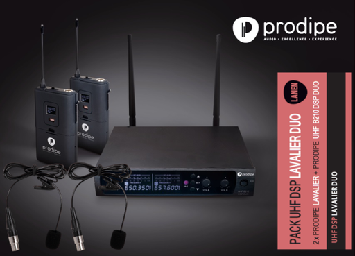 [PROUHFLAVADUO] Prodipe PROUHFLAVADUO | Sistema con microfoni wireless professionali UHF 2x100 frequenze, con due microfoni lavalier inclusi